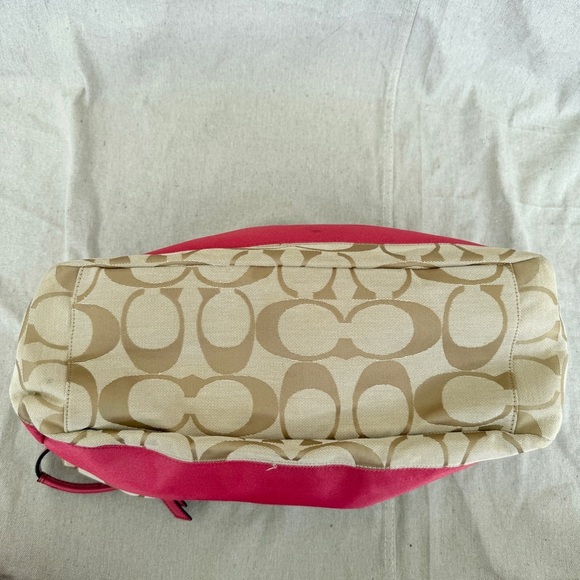 Coach Signature Khaki Canvas & Pink Leather Large Diaper Bag  Tote F19202 - Picture 5 of 16
